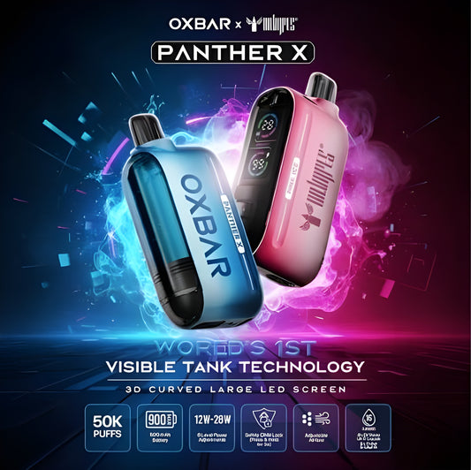 Oxbar Panther X سحبة سيجارة اوكس بار بانثر اكس 50000 شفطة 50 نيكوتين عدة نكهات استخدام مره واحد
