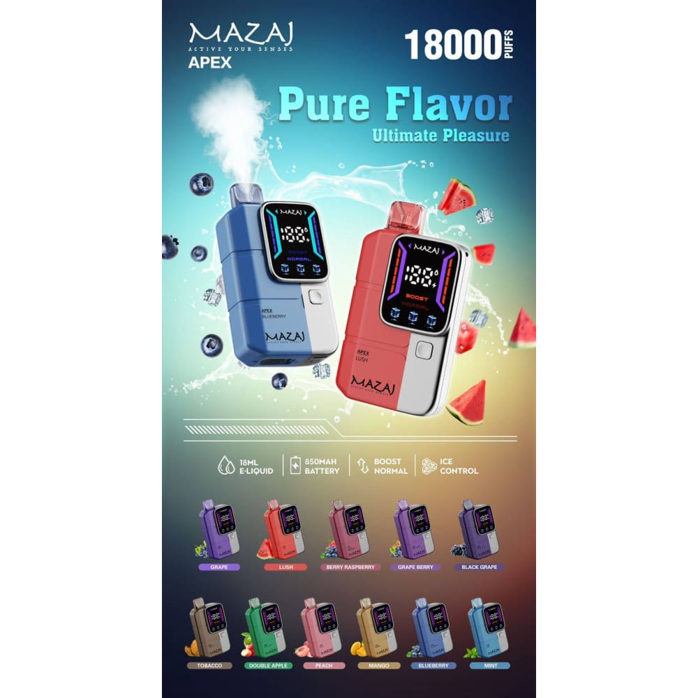 MAZAJ APEX سحبة سيجارة مزاج ابيكس 18000 شفطة 20 نيكوتين عدة