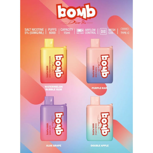 BOMB سحبة سيجارة بومب 6000 شفطة 50 نيكوتين عدة نكهات استخدام